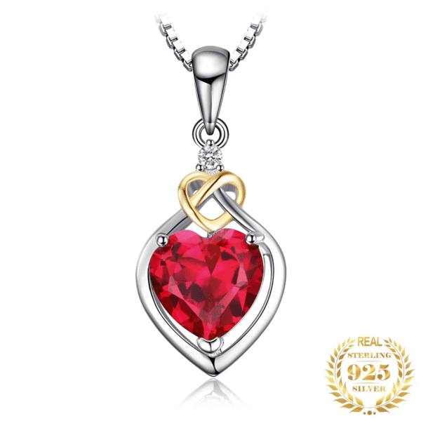 Heart Knot Red Ruby Pendant – 925 Silver Gold Accent