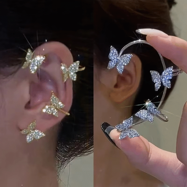 Korean Style Butterfly Ear Clips – No Piercing Zircon Cuff Earrings