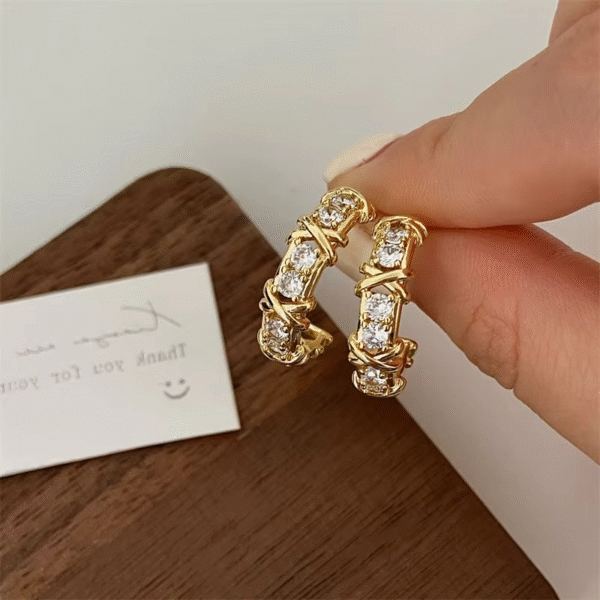 Vintage CC Stud Earrings – Korean Zircon Cross Earrings for Women