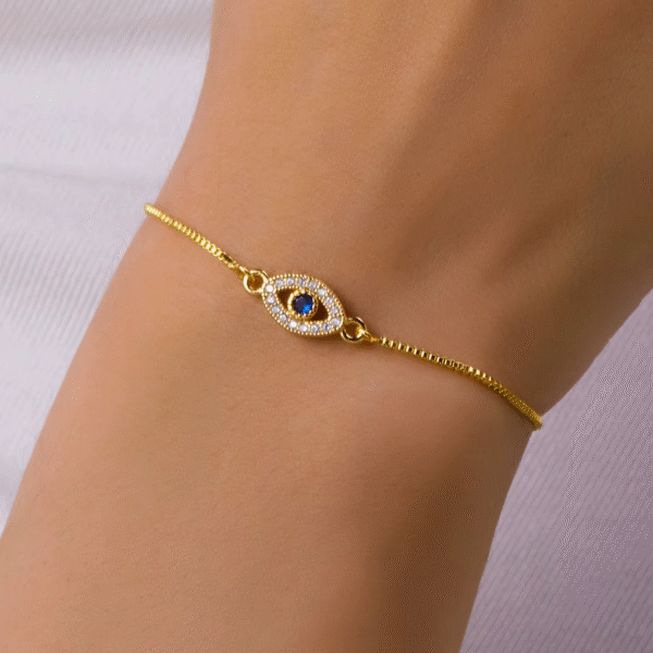 Gold Zircon Evil Eye Bracelet – Adjustable Handmade Gift