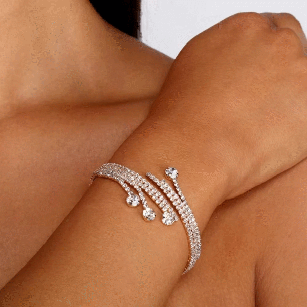 Rhinestone Open Bangle Bracelet – Elegant Multi-Layer Jewelry