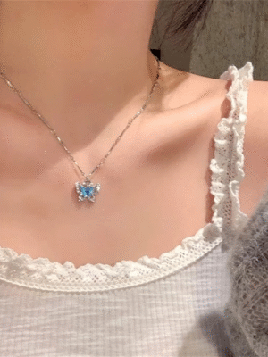 Blue Crystal Butterfly Necklace – Sparkling Bilayer Choker