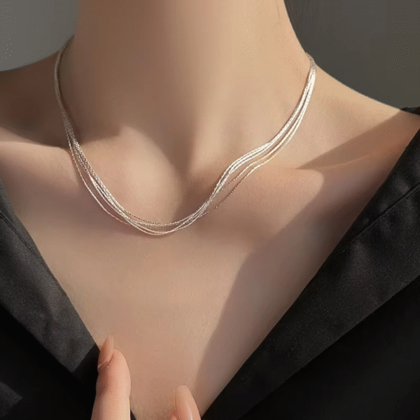 925 Sterling Silver Multilayer Snake Chain Choker Necklace – Gift for Women