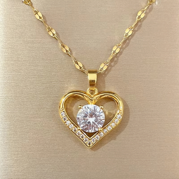 Gold Heart Pendant Necklace – Stainless Steel Jewelry for Women
