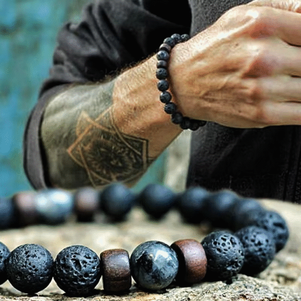 Volcanic Lava Stone & Wooden Beads Bracelet – Unisex Buddha Style